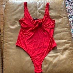 Red tie knot Bodysuit 😍